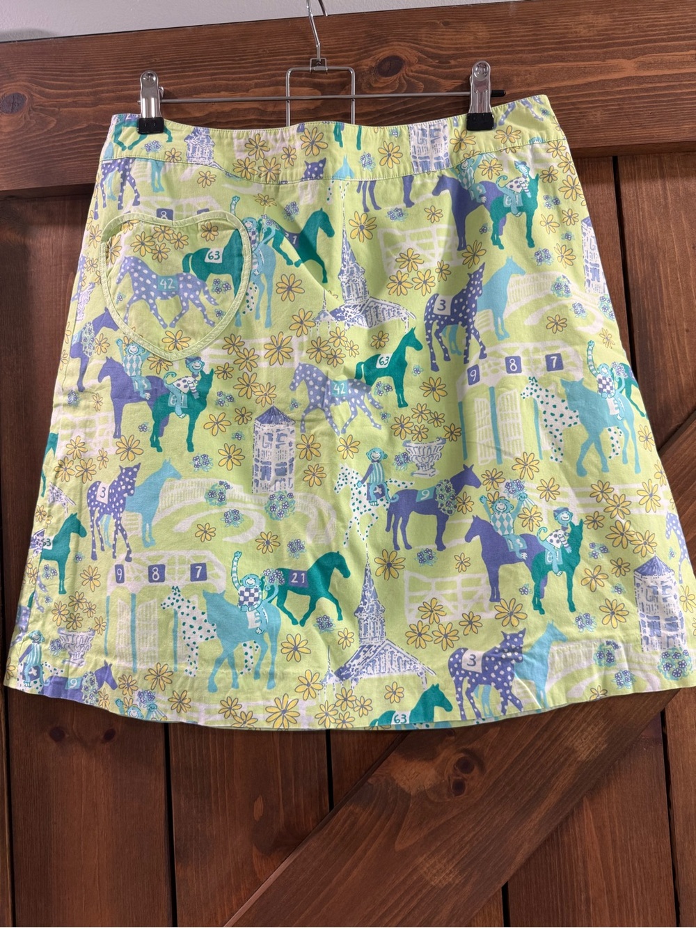 Lilly Pulitzer Lime Green Equestrian Print A-Line Skirt